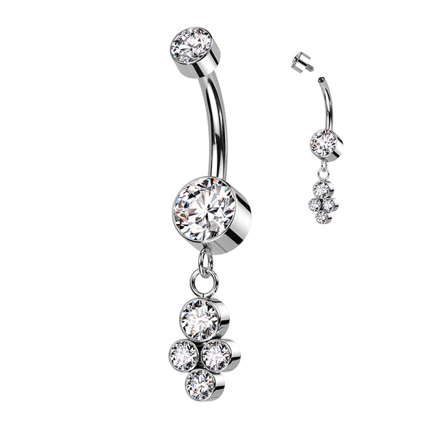 Implant Grade Titanium White CZ Bezel Dainty Circle Cluster Dangle Belly Ring - Pierced Universe