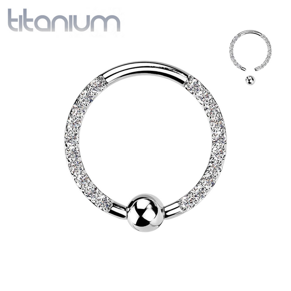 Implant Grade Titanium Front Facing White CZ Pave CBR Hoop Ring - Pierced Universe