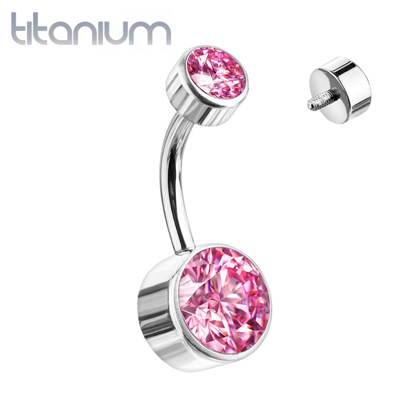 Internally Threaded Grade Titanium Bezel Pink Gem Belly Ring - Pierced Universe