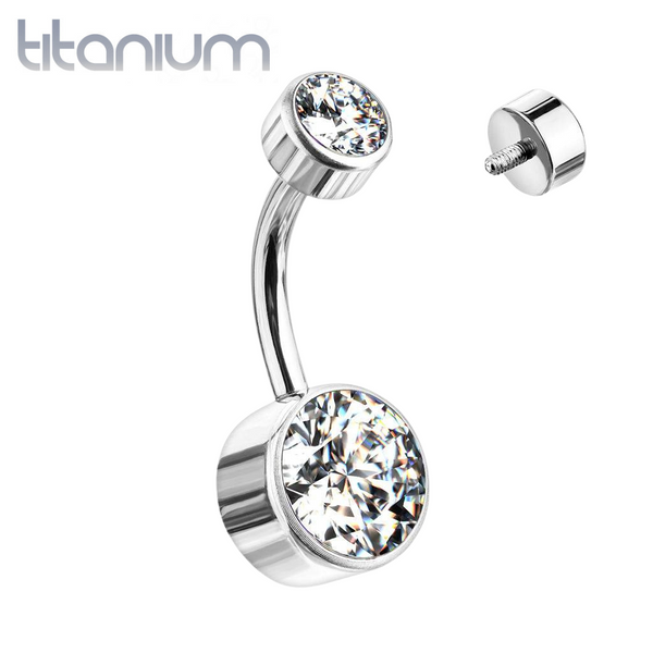 Internally Threaded Grade Titanium Bezel White Gem Belly Ring - Pierced Universe