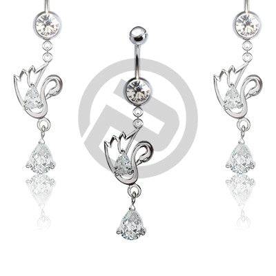 Clear Swan CZ Teardrop Belly Button Navel Ring Dangle - Pierced Universe