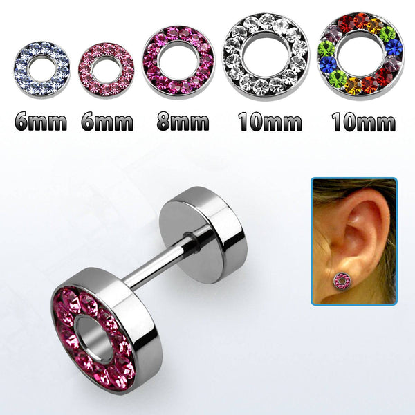 CZ Paved Screw Back Fake Plug Tunnel Earrings - Pierced Universe