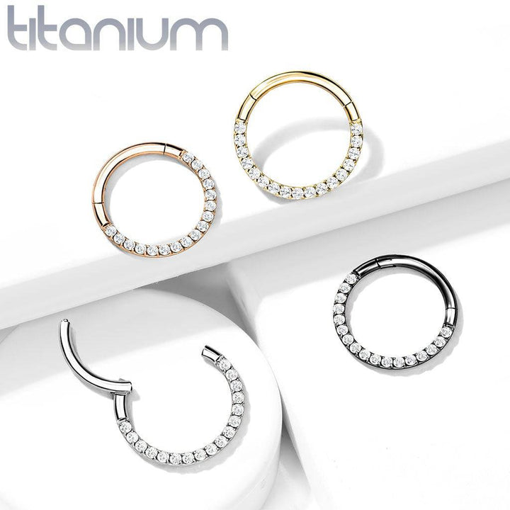 Implant Grade Titanium Black PVD Paved White CZ Septum Clicker - Pierced Universe