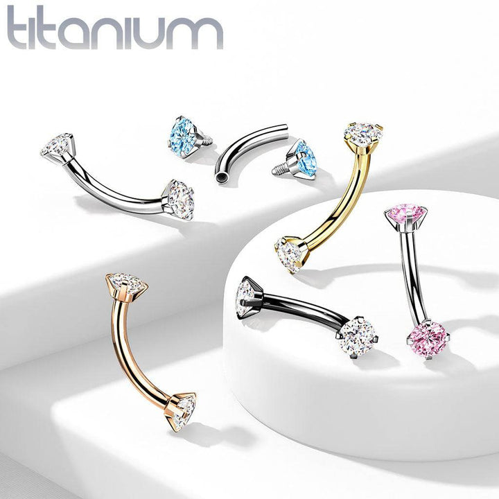 Implant Grade Titanium Curved Barbell Internally Threaded White CZ - Pierced Universe