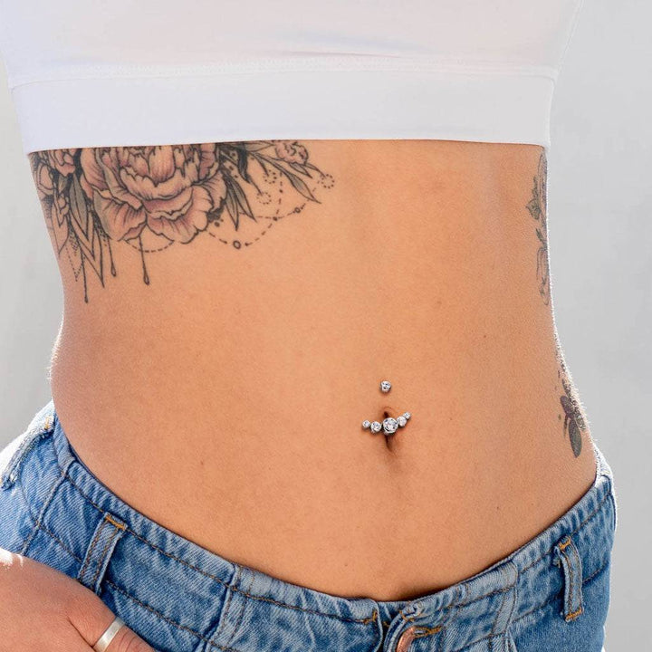 Implant Grade Titanium Internally Threaded With 5 Bezel White CZ Bottom Belly Ring - Pierced Universe