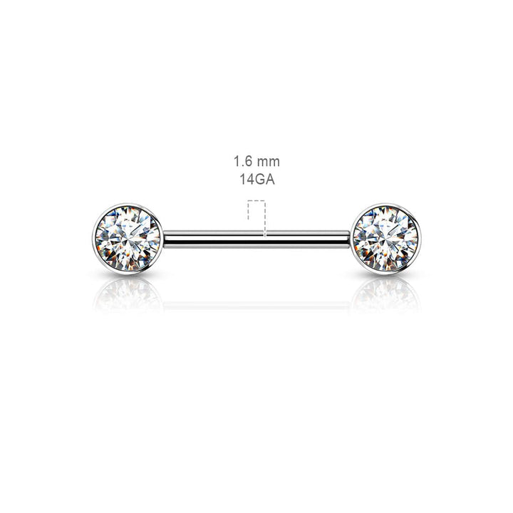 Implant Grade Titanium Nipple Barbell With Internally Threaded Aurora Borealis CZ Gems - Pierced Universe