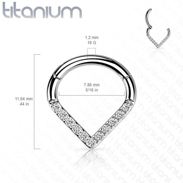 Implant Grade Titanium Rose Gold PVD V Shaped Septum Ring Clicker Hoop White CZ Gems - Pierced Universe