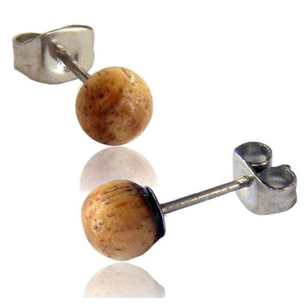 Pair of 6mm Organic Tamarind Wood Ball Earring Studs - Pierced Universe