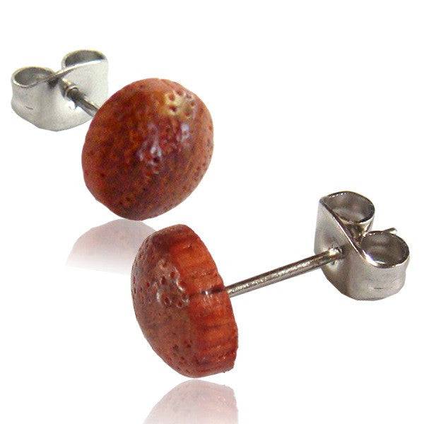 Pair of 8mm Organic Mandarin Wood Disk Earring Studs - Pierced Universe