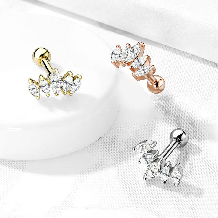 Rose Gold PVD Surgical Steel Ball Back White Crown CZ Cartilage Ring Stud - Pierced Universe