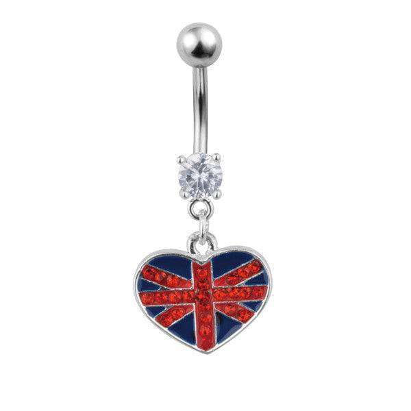 Surgical Steel England in a Heart Dangle Belly Button Navel Ring - Pierced Universe